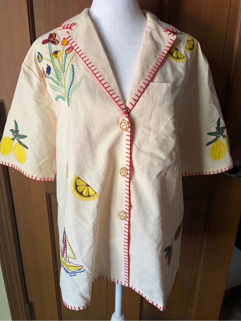 HUNTER BELL Cream Embroidered Camp Shirt